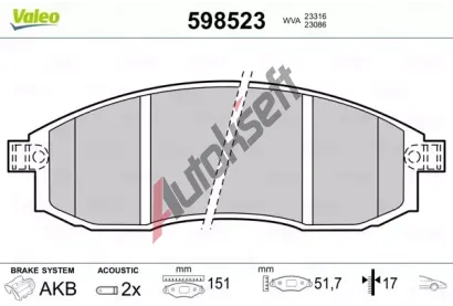 VALEO Sada brzdovch destiek kotouov brzdy VA 598523, 598523