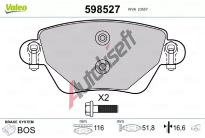 VALEO Sada brzdovch destiek kotouov brzdy VA 598527, 598527