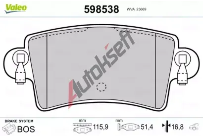 VALEO Sada brzdovch destiek kotouov brzdy VA 598538, 598538
