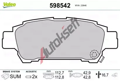 VALEO Sada brzdovch destiek kotouov brzdy VA 598542, 598542