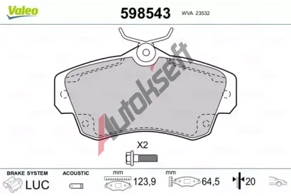 VALEO Sada brzdovch destiek kotouov brzdy VA 598543, 598543