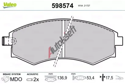 VALEO Sada brzdových destiček kotoučové brzdy VA 598574, 598574 VALEO Sada brzdových destiček kotoučové brzdy VA 598574, 598574