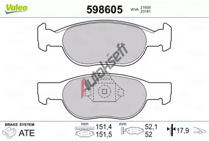 VALEO Sada brzdových destiček kotoučové brzdy VA 598605, 598605 VALEO Sada brzdových destiček kotoučové brzdy VA 598605, 598605
