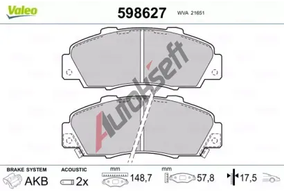 VALEO Sada brzdovch destiek kotouov brzdy VA 598627, 598627