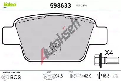 VALEO Sada brzdovch destiek kotouov brzdy VA 598633, 598633