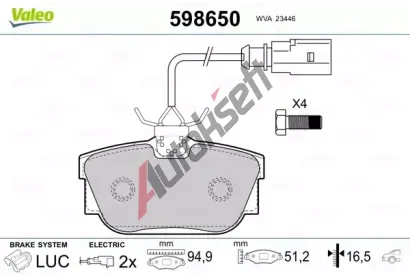 VALEO Sada brzdovch destiek kotouov brzdy VA 598650, 598650