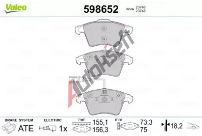 VALEO Sada brzdovch destiek kotouov brzdy VA 598652, 598652