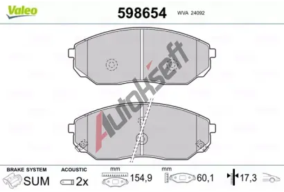 VALEO Sada brzdovch destiek kotouov brzdy VA 598654, 598654