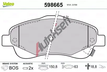 VALEO Sada brzdovch destiek kotouov brzdy VA 598665, 598665