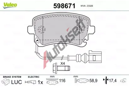 VALEO Sada brzdovch destiek kotouov brzdy VA 598671, 598671