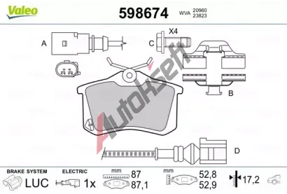 VALEO Sada brzdovch destiek kotouov brzdy VA 598674, 598674