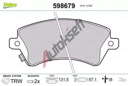 VALEO Sada brzdovch destiek kotouov brzdy VA 598679, 598679