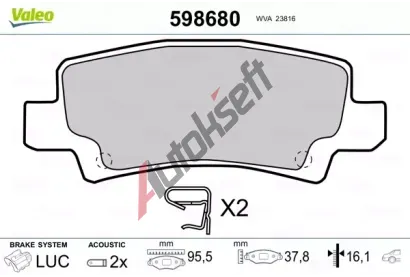 VALEO Sada brzdovch destiek kotouov brzdy VA 598680, 598680