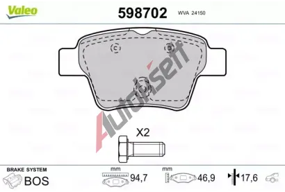 VALEO Sada brzdovch destiek kotouov brzdy VA 598702, 598702