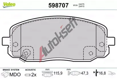 VALEO Sada brzdovch destiek kotouov brzdy VA 598707, 598707