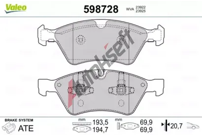 VALEO Sada brzdovch destiek kotouov brzdy VA 598728, 598728