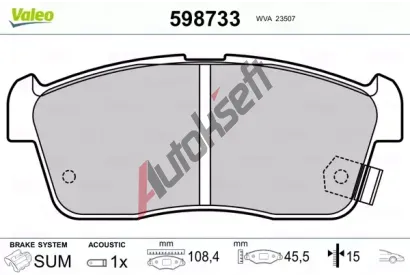 VALEO Sada brzdovch destiek kotouov brzdy VA 598733, 598733