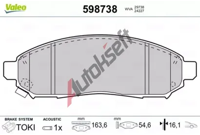 VALEO Sada brzdových destiček kotoučové brzdy VA 598738, 598738 VALEO Sada brzdových destiček kotoučové brzdy VA 598738, 598738