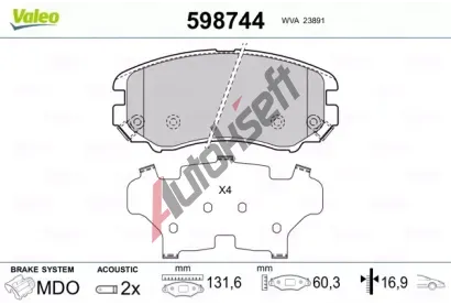 VALEO Sada brzdovch destiek kotouov brzdy VA 598744, 598744