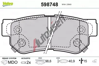 VALEO Sada brzdovch destiek kotouov brzdy VA 598748, 598748
