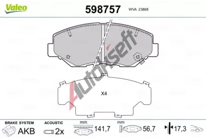 VALEO Sada brzdovch destiek kotouov brzdy VA 598757, 598757
