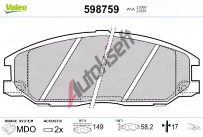 VALEO Sada brzdovch destiek kotouov brzdy VA 598759, 598759