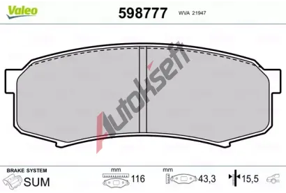VALEO Sada brzdovch destiek kotouov brzdy VA 598777, 598777