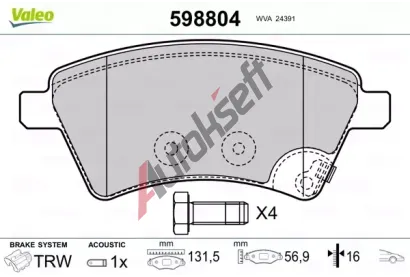 VALEO Sada brzdovch destiek kotouov brzdy VA 598804, 598804
