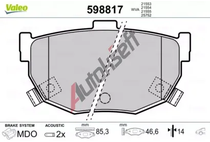 VALEO Sada brzdovch destiek kotouov brzdy VA 598817, 598817