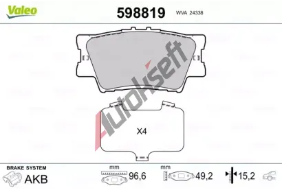 VALEO Sada brzdovch destiek kotouov brzdy VA 598819, 598819