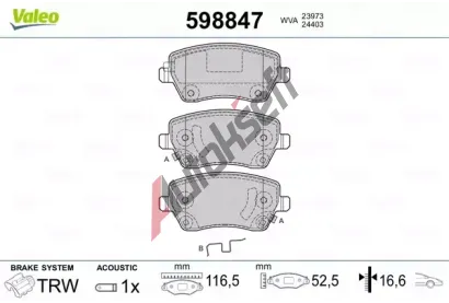 VALEO Sada brzdovch destiek kotouov brzdy VA 598847, 598847