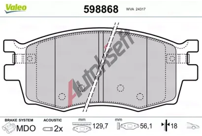 VALEO Sada brzdovch destiek kotouov brzdy VA 598868, 598868