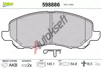 VALEO Sada brzdovch destiek kotouov brzdy VA 598886, 598886