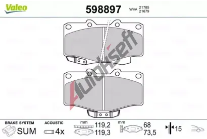 VALEO Sada brzdovch destiek kotouov brzdy VA 598897, 598897