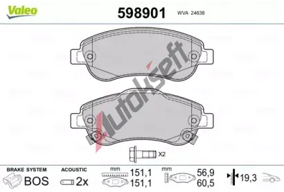 VALEO Sada brzdovch destiek kotouov brzdy VA 598901, 598901