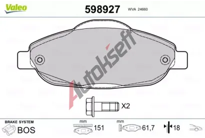 VALEO Sada brzdovch destiek kotouov brzdy VA 598927, 598927
