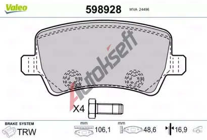 VALEO Sada brzdovch destiek kotouov brzdy VA 598928, 598928