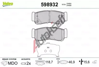 VALEO Sada brzdovch destiek kotouov brzdy VA 598932, 598932