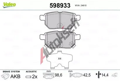 VALEO Sada brzdovch destiek kotouov brzdy VA 598933, 598933