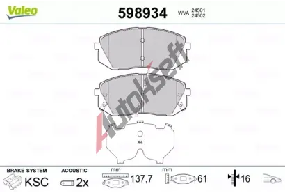 VALEO Sada brzdovch destiek kotouov brzdy VA 598934, 598934
