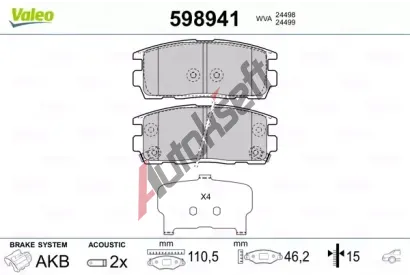 VALEO Sada brzdovch destiek kotouov brzdy VA 598941, 598941