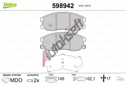 VALEO Sada brzdovch destiek kotouov brzdy VA 598942, 598942