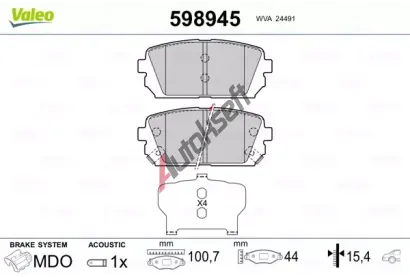 VALEO Sada brzdových destiček kotoučové brzdy VA 598945, 598945 VALEO Sada brzdových destiček kotoučové brzdy VA 598945, 598945