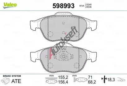 VALEO Sada brzdových destiček kotoučové brzdy VA 598993, 598993 VALEO Sada brzdových destiček kotoučové brzdy VA 598993, 598993