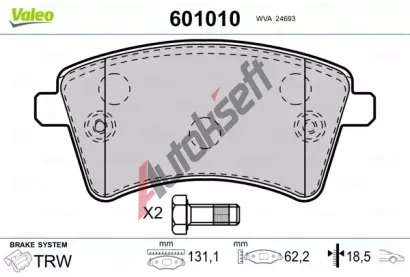 VALEO Sada brzdovch destiek kotouov brzdy VA 601010, 601010