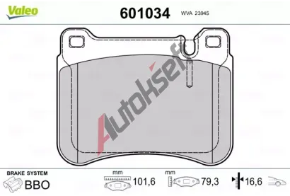VALEO Sada brzdovch destiek kotouov brzdy VA 601034, 601034