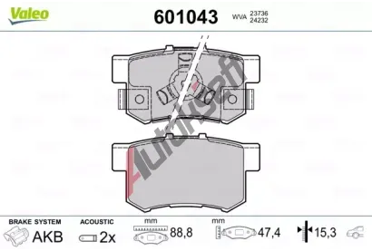 VALEO Sada brzdovch destiek kotouov brzdy VA 601043, 601043