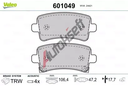 VALEO Sada brzdovch destiek kotouov brzdy VA 601049, 601049