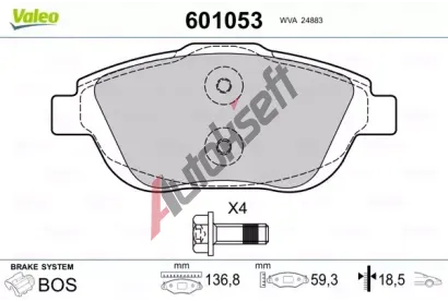 VALEO Sada brzdovch destiek kotouov brzdy VA 601053, 601053