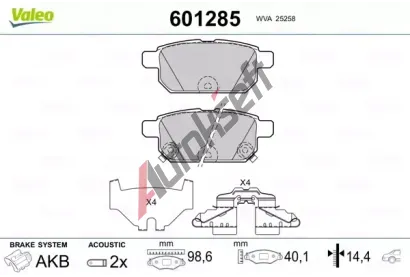 VALEO Sada brzdových destiček VA 601285, 601285  VALEO Sada brzdových destiček VA 601285, 601285